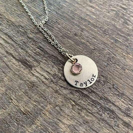 Customizable Silver Disc Necklace With Birthstone