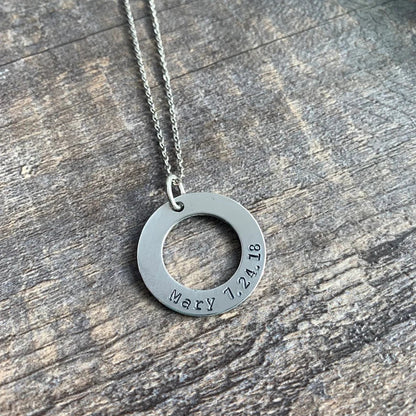 Custom Hand Stamped Silver or Gold Washer Necklace
