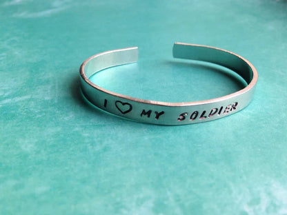 I Love My Soldier- Hand Stamped Bracelet