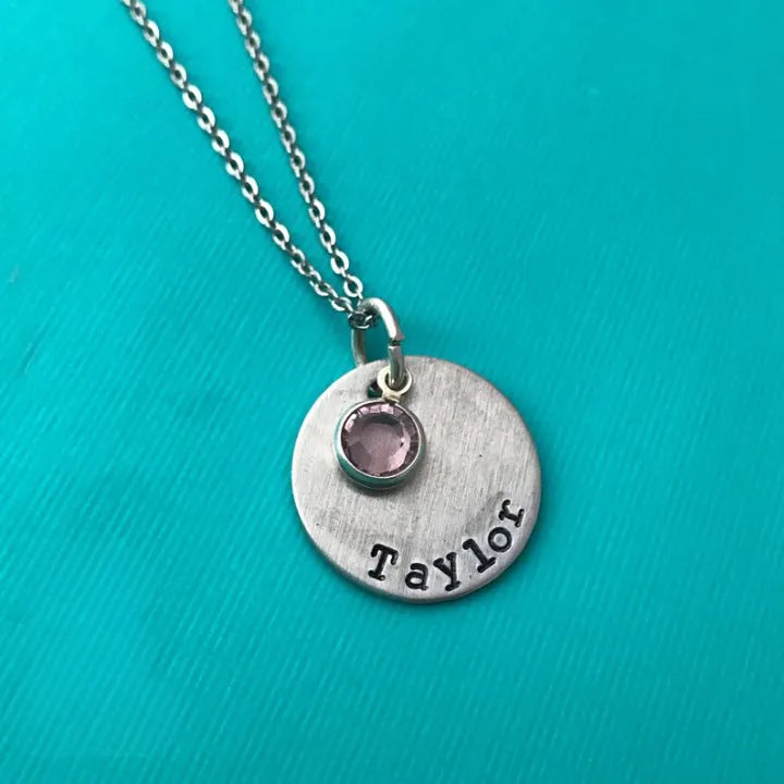 Customizable Silver Disc Necklace With Birthstone