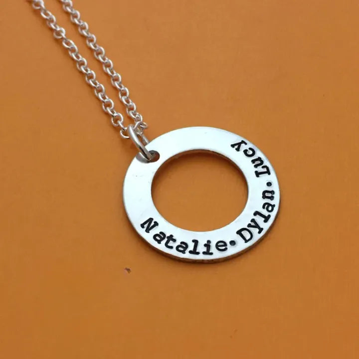 Custom Hand Stamped Silver or Gold Washer Necklace