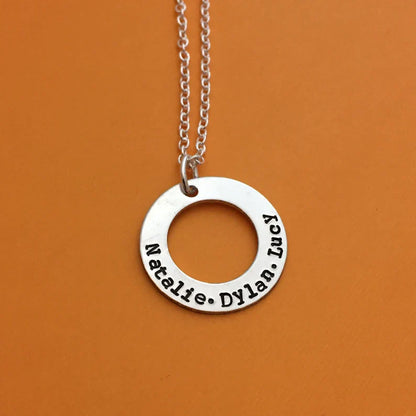 Custom Hand Stamped Silver or Gold Washer Necklace