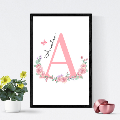 Custom Floral Initial Print | Personalized Name Print