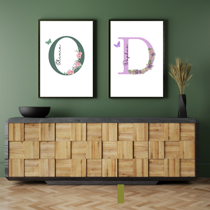 Custom Floral Initial Print | Personalized Name Print