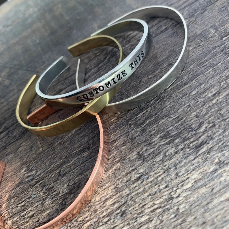 Personalized Hand Stamped Cuff Bracelet- Aluminum, Sterling Silver, Copper or Brass