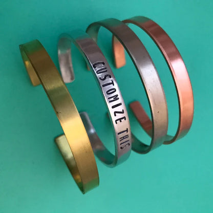 Personalized Hand Stamped Cuff Bracelet- Aluminum, Sterling Silver, Copper or Brass
