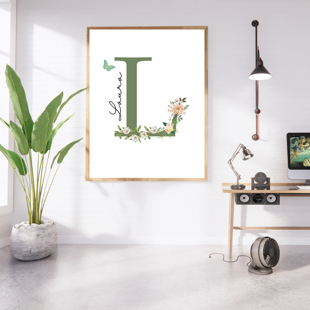 Custom Floral Initial Print | Personalized Name Print