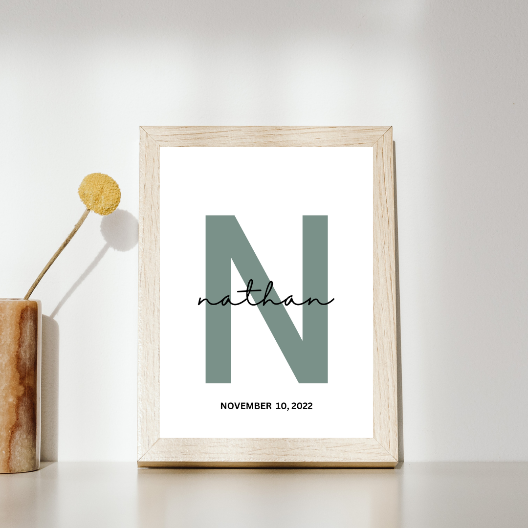 Custom Initial Print | Personalized Name with Birthdate Print