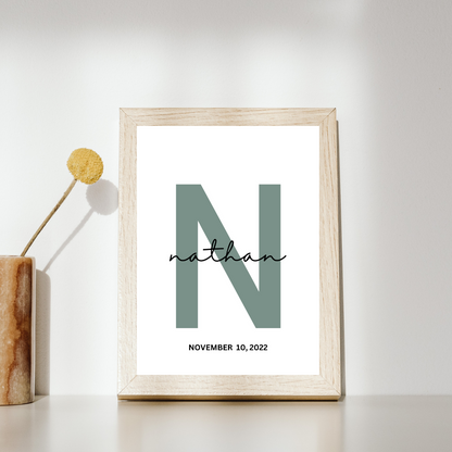Custom Initial Print | Personalized Name with Birthdate Print