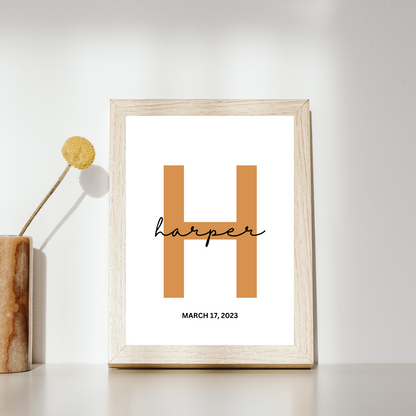 Custom Initial Print | Personalized Name with Birthdate Print