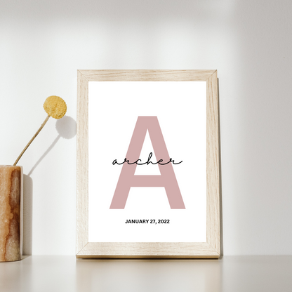 Custom Initial Print | Personalized Name with Birthdate Print