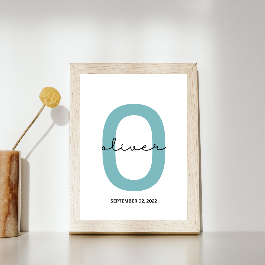 Custom Initial Print | Personalized Name with Birthdate Print