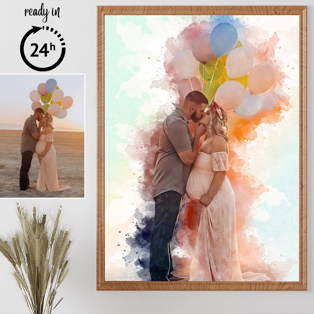 Digital Painting for Pregnant Couple – Personalized Gift Wall Art