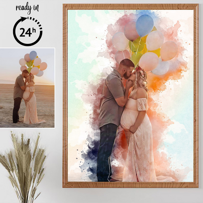 Digital Painting for Pregnant Couple – Personalized Gift Wall Art