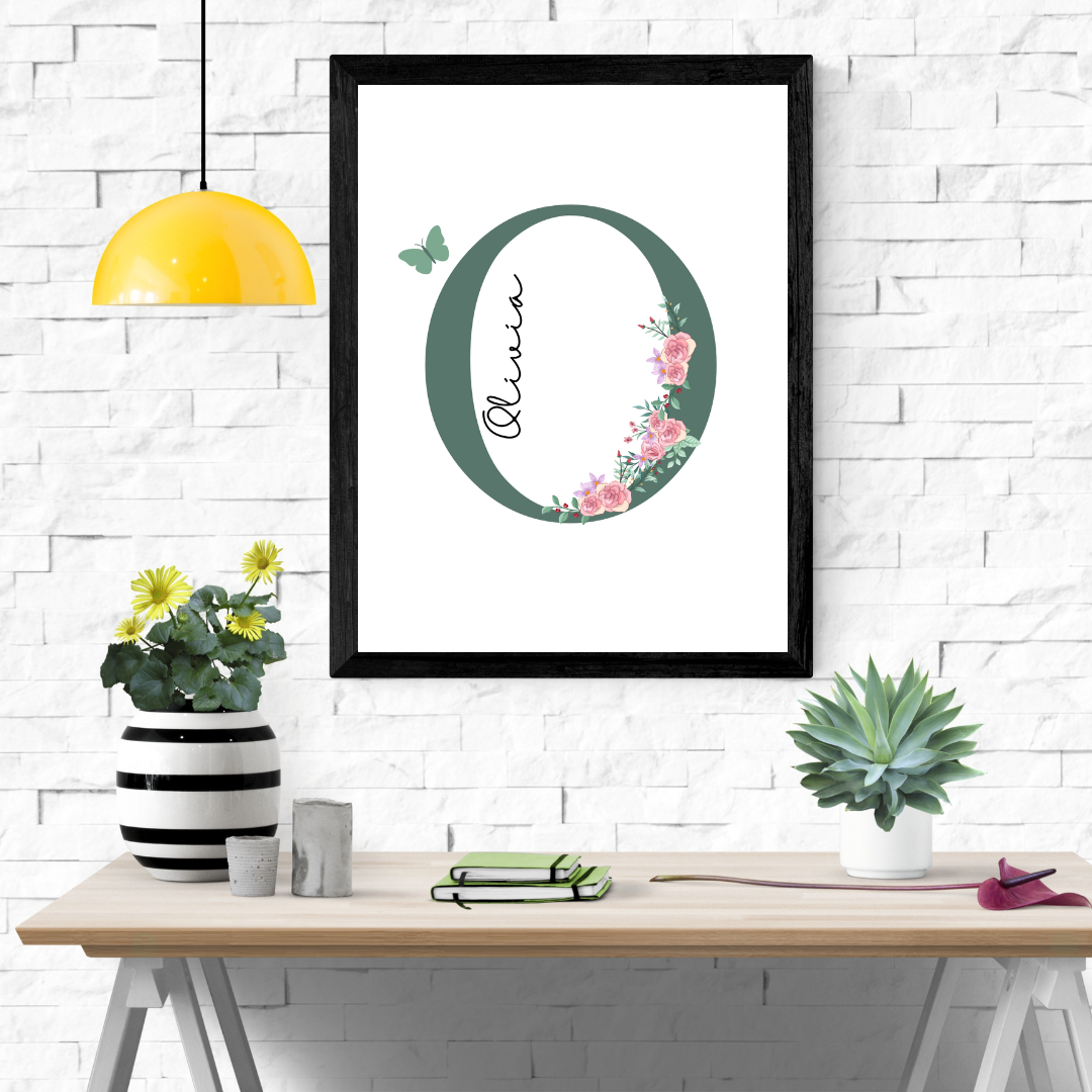 Custom Floral Initial Print | Personalized Name Print