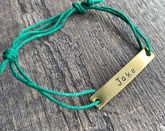 Hand Stamped Bracelet With Hemp Cord