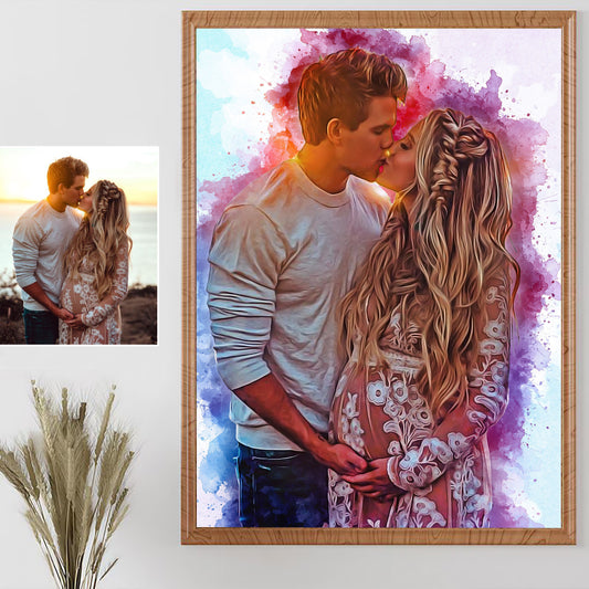 Digital Painting for Pregnant Couple – Personalized Gift Wall Art