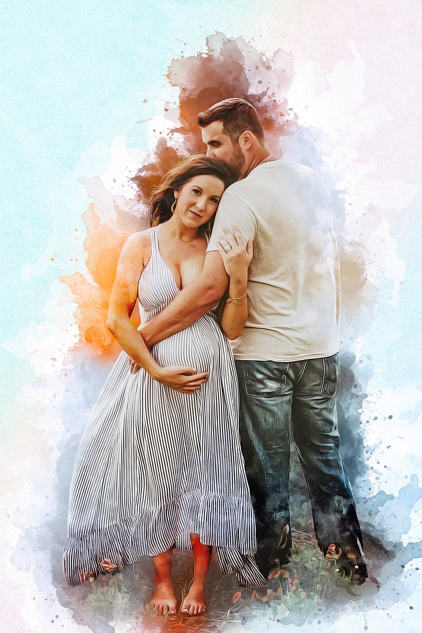 Digital Painting for Pregnant Couple – Personalized Gift Wall Art