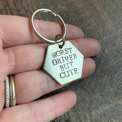 Worst Driver But Cute Hexagon Geometric Keychain