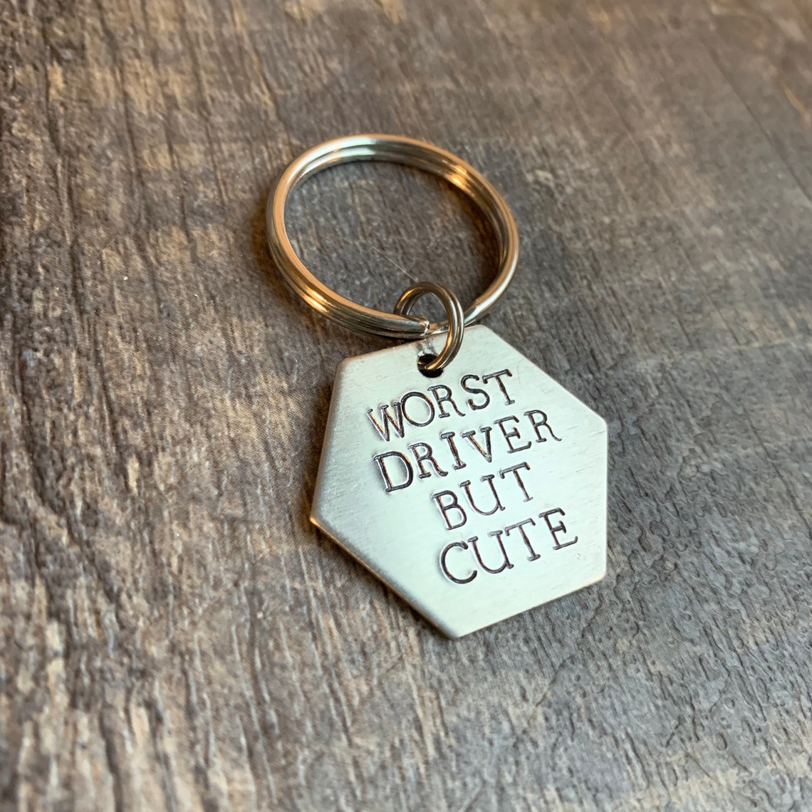 Worst Driver But Cute Hexagon Geometric Keychain